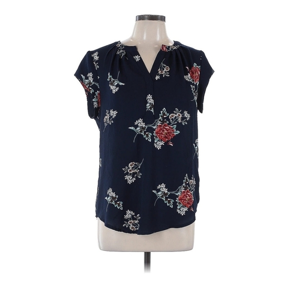 Delicate Sheer Navy Floral Tunic style Shirt - Picture 1 of 6